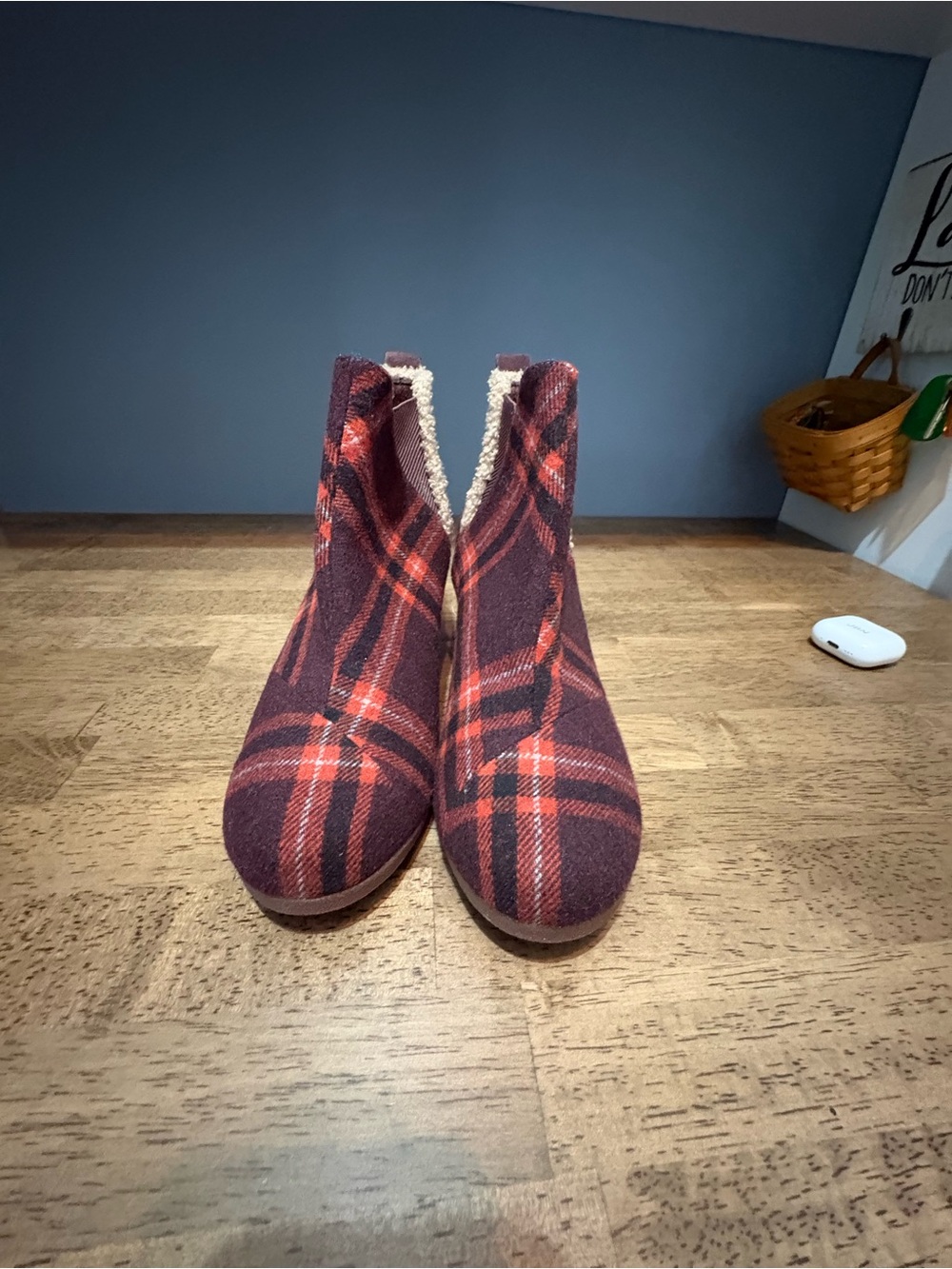 TOMS Women's Burgundy and Red Plaid Ankle Booties